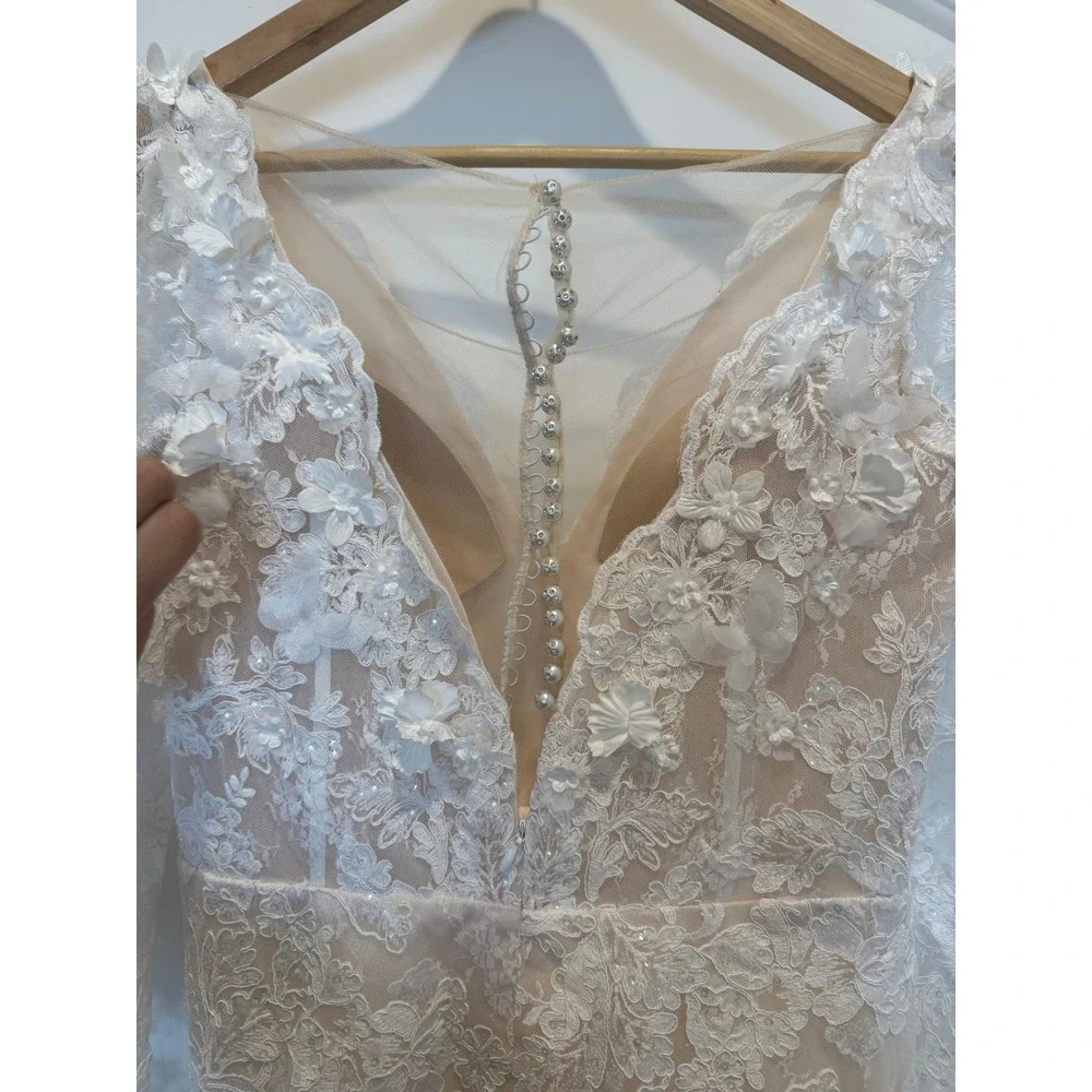 Lace Wedding Dress Floral Applique Long Sleeve Bridal Gown Mermaid‎
